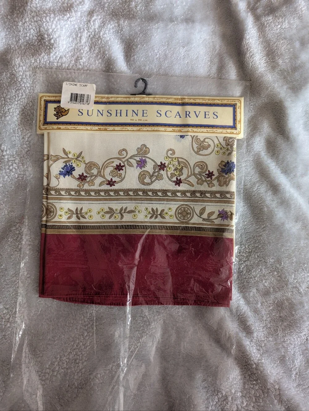 Australian Sunshine Scarf Whimsical Red and Cream Floral Border 90x90cm